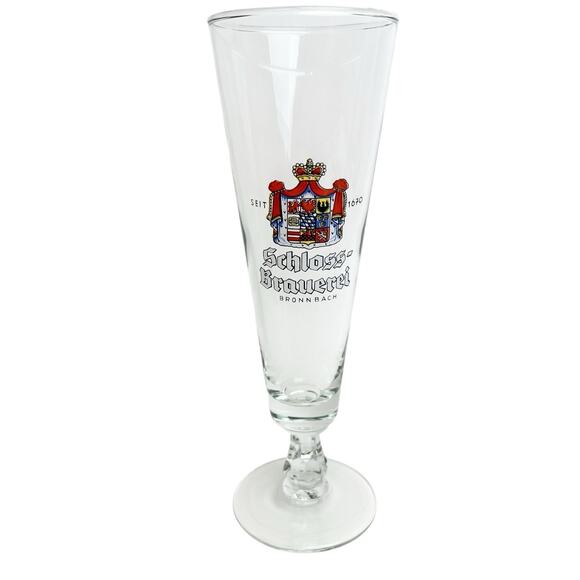 Pilsner Beer Glass Schloss Brauerei Bronnbach Clear Rim Decorated Barware 8.5 In - Picture 3 of 5